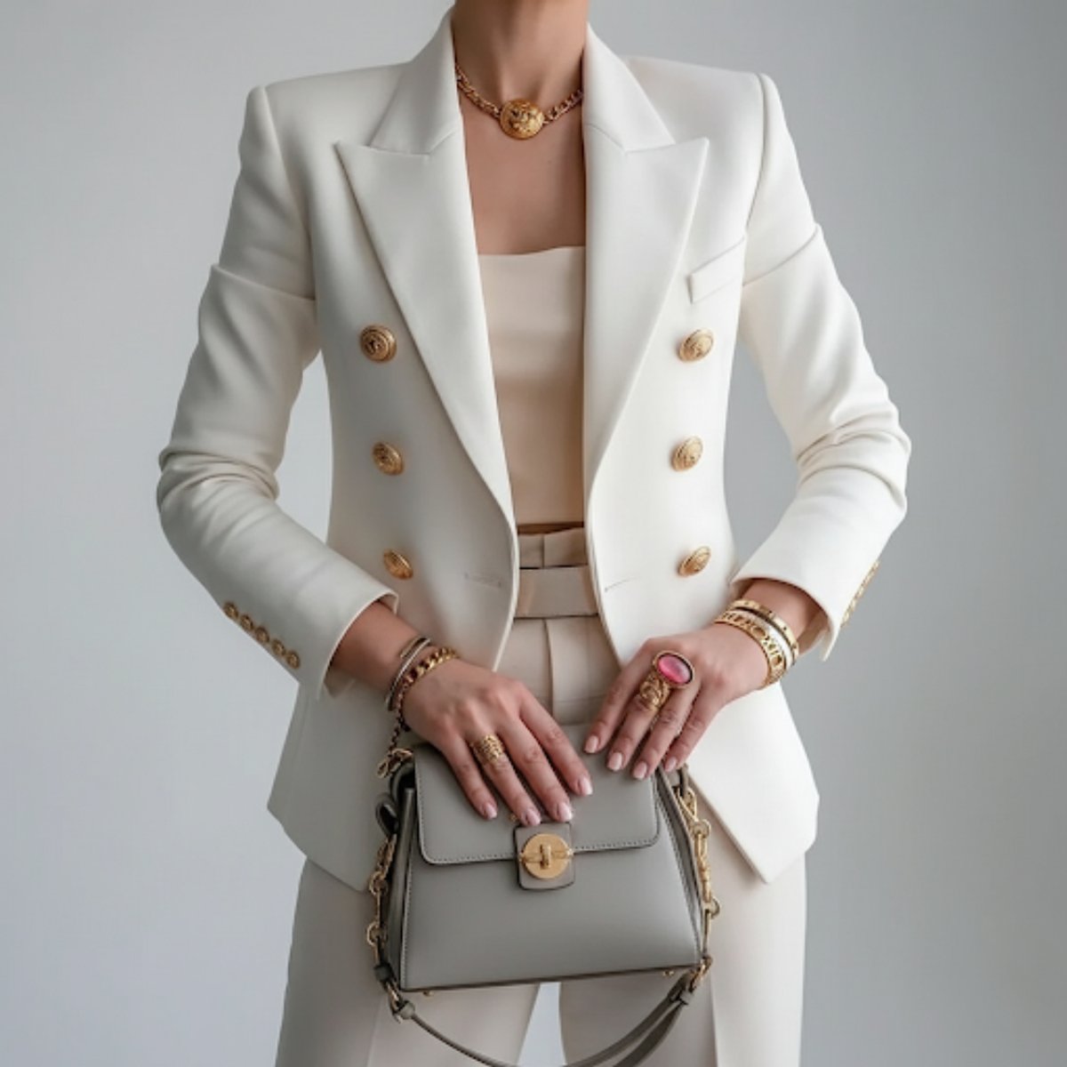 Violet | Double-Breasted Gold Button Notch Lapel Blazer