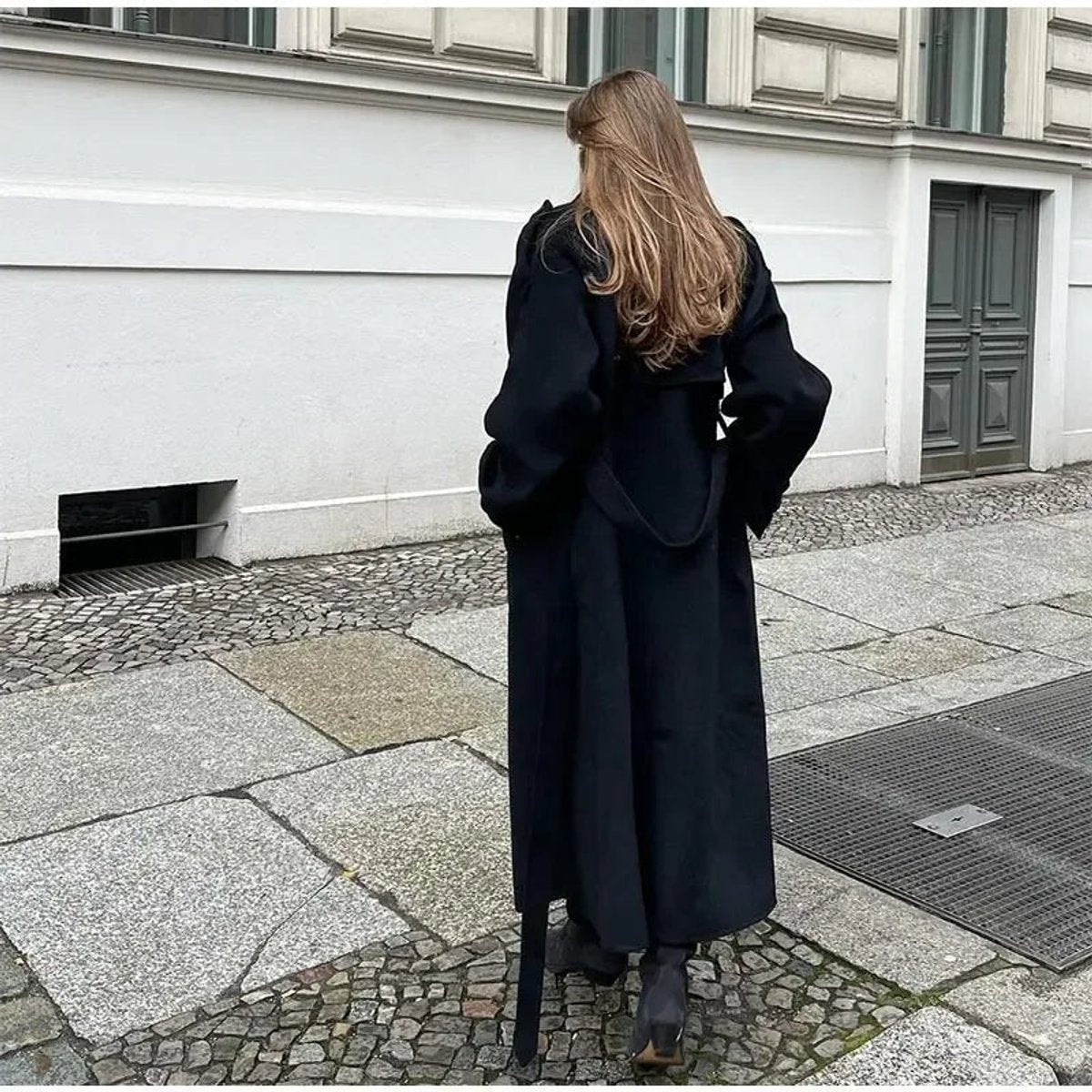 Bridget | Long Double-Breasted Belted Wool-Look Trench Coat