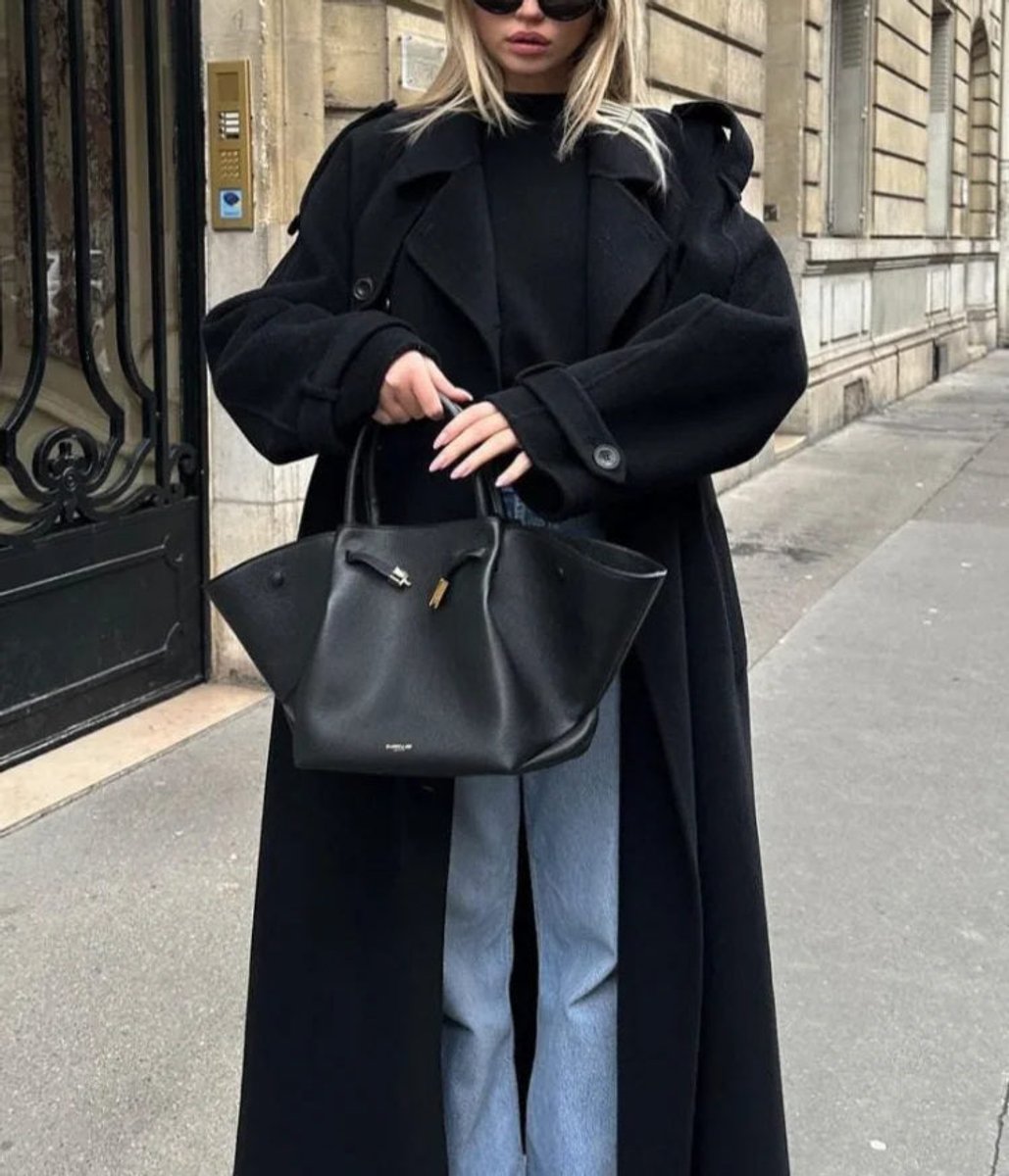 Bridget | Long Double-Breasted Belted Wool-Look Trench Coat