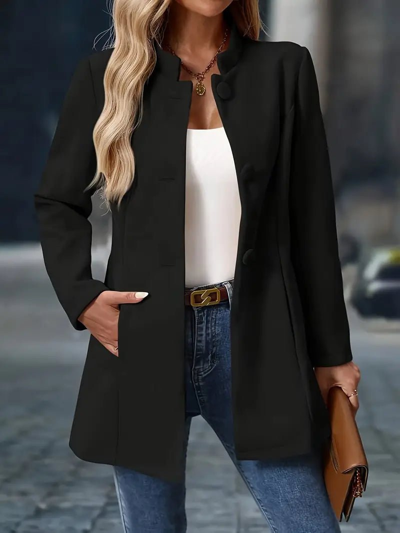 Women's Stand Collar Button-Front Coat Mid-Length