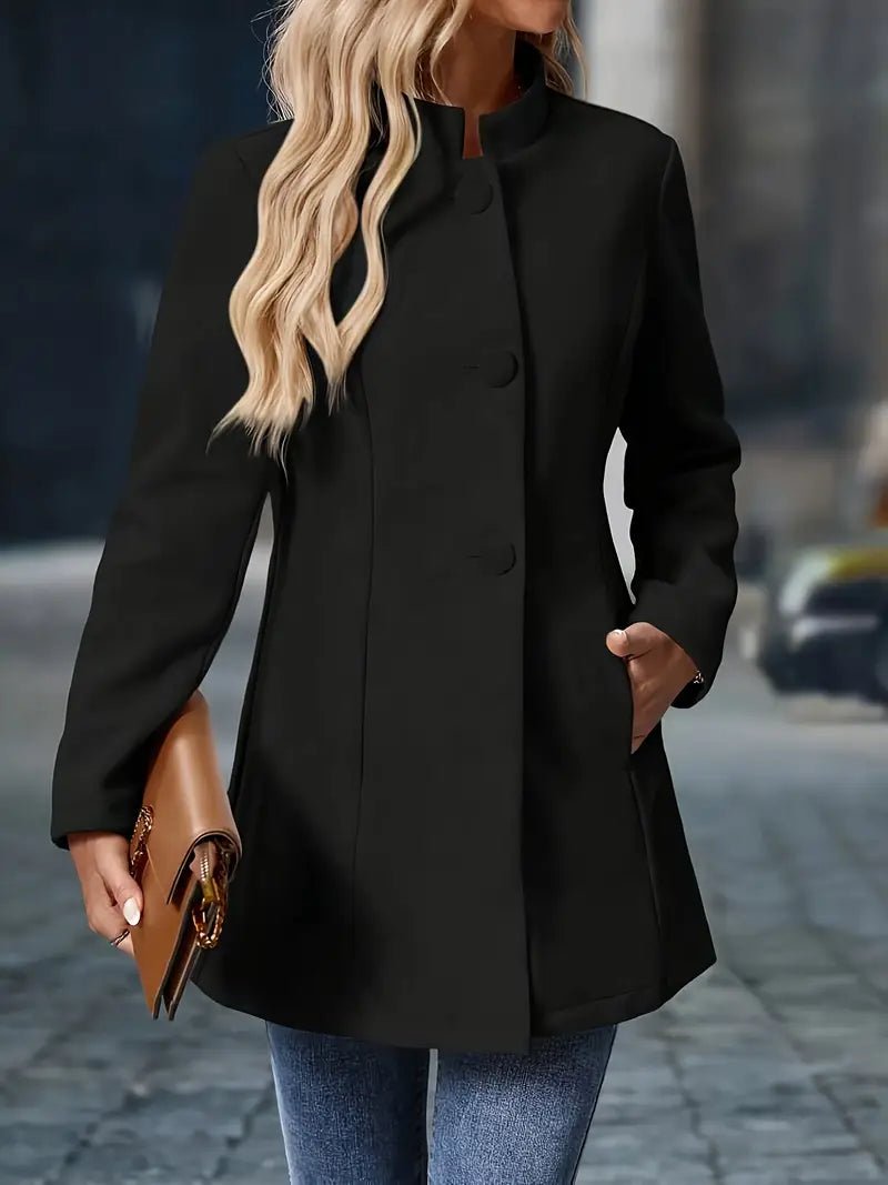 Women's Stand Collar Button-Front Coat Mid-Length