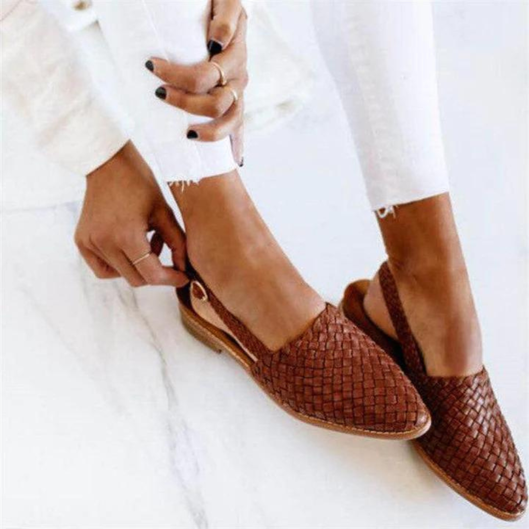 Women's Woven Pointed Toe Slingback Flats with Arch Support and Basketweave Detail