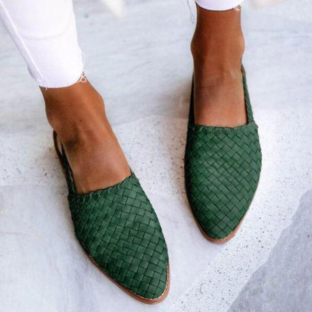 Women's Woven Pointed Toe Slingback Flats with Arch Support and Basketweave Detail