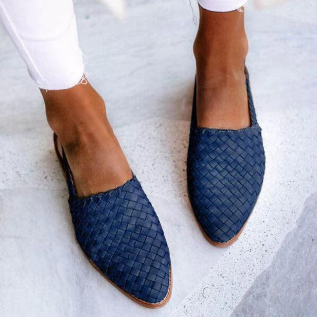 Women's Woven Pointed Toe Slingback Flats with Arch Support and Basketweave Detail