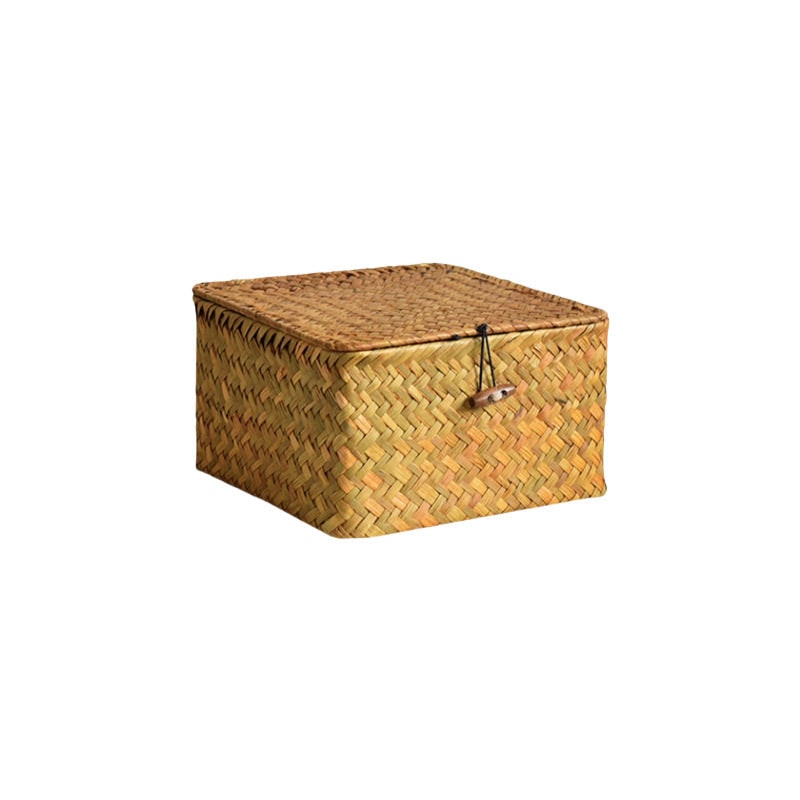 Large Woven Seagrass Storage Basket with Lid and Hinged Closure