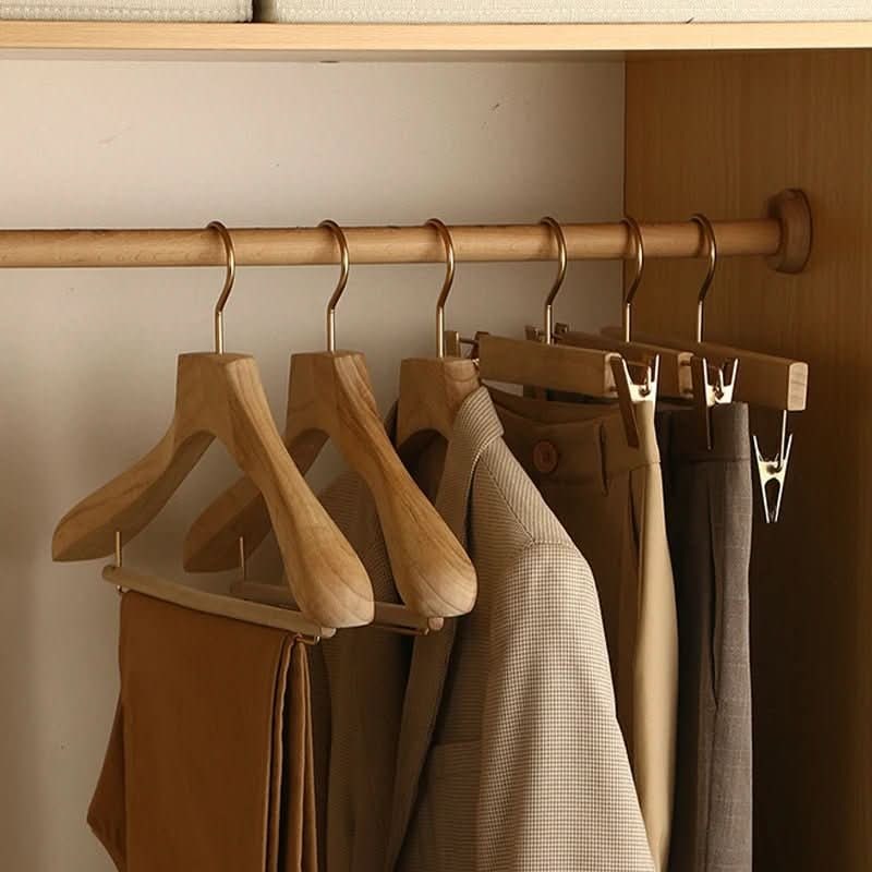 Wooden Clothes Hangers with Shoulders and Bar for Closet Organization