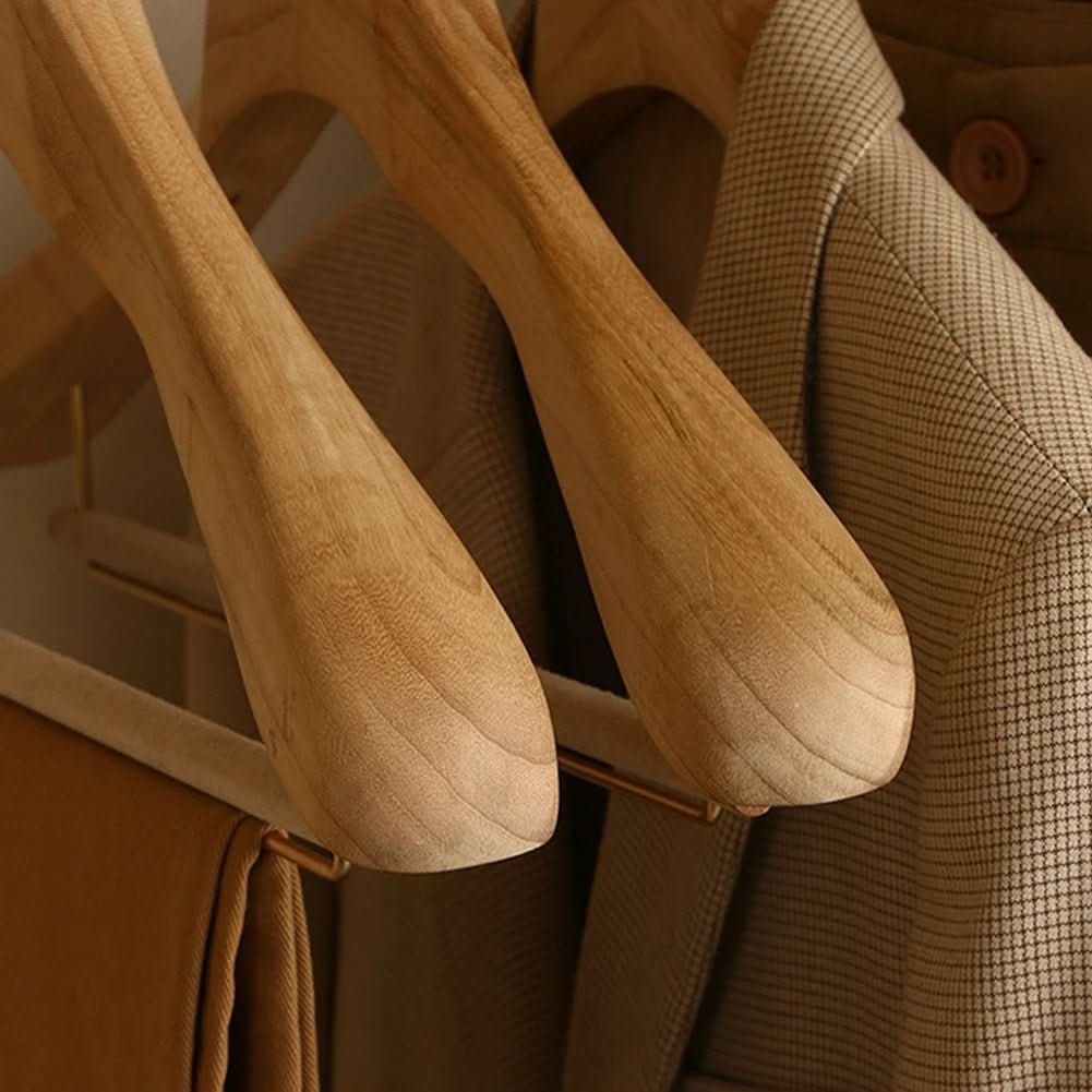 Wooden Clothes Hangers with Shoulders and Bar for Closet Organization
