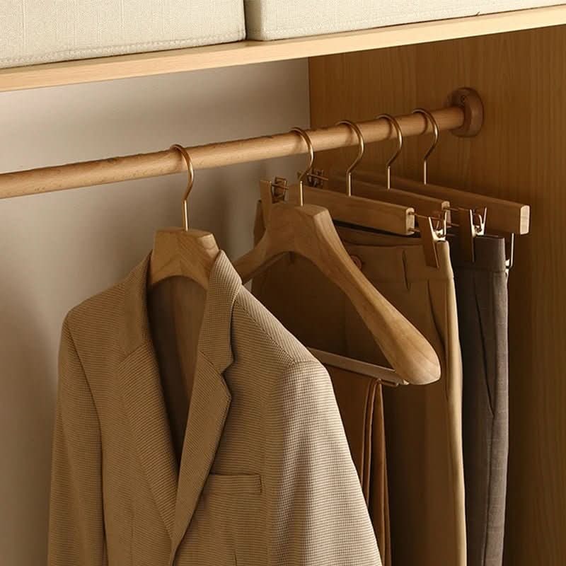 Wooden Clothes Hangers with Shoulders and Bar for Closet Organization
