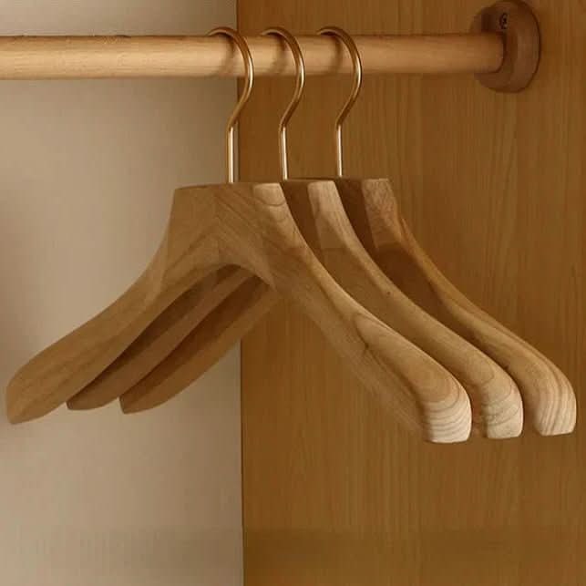 Wooden Clothes Hangers with Shoulders and Bar for Closet Organization