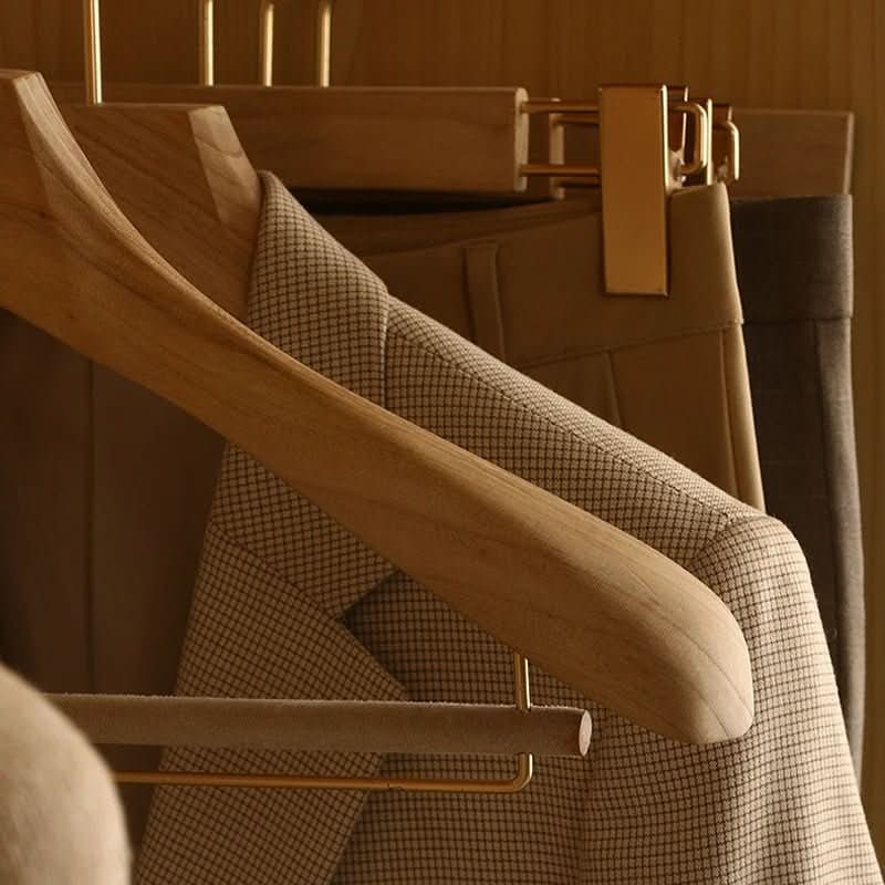Wooden Clothes Hangers with Shoulders and Bar for Closet Organization