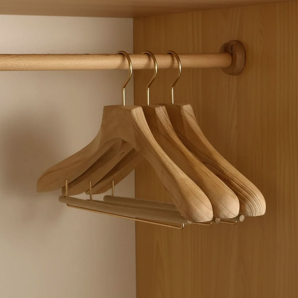 Wooden Clothes Hangers with Shoulders and Bar for Closet Organization