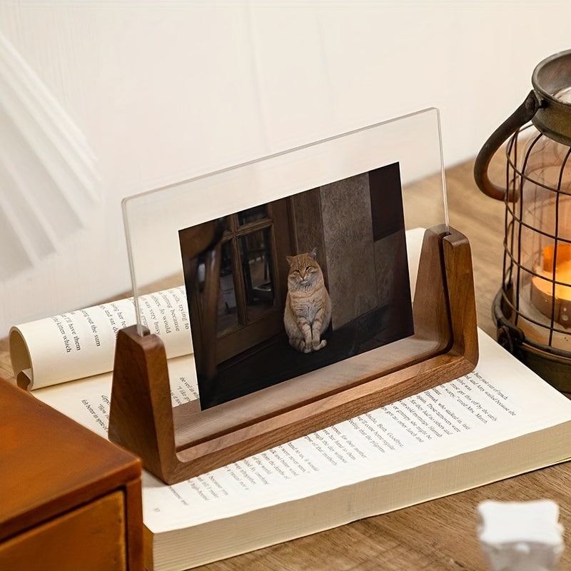 Wooden Tabletop Picture Frame with U-Shaped Base and Clear Acrylic Panels 11 X 14