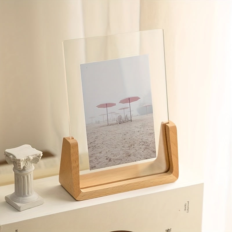Wooden Tabletop Picture Frame with U-Shaped Base and Clear Acrylic Panels 11 X 14