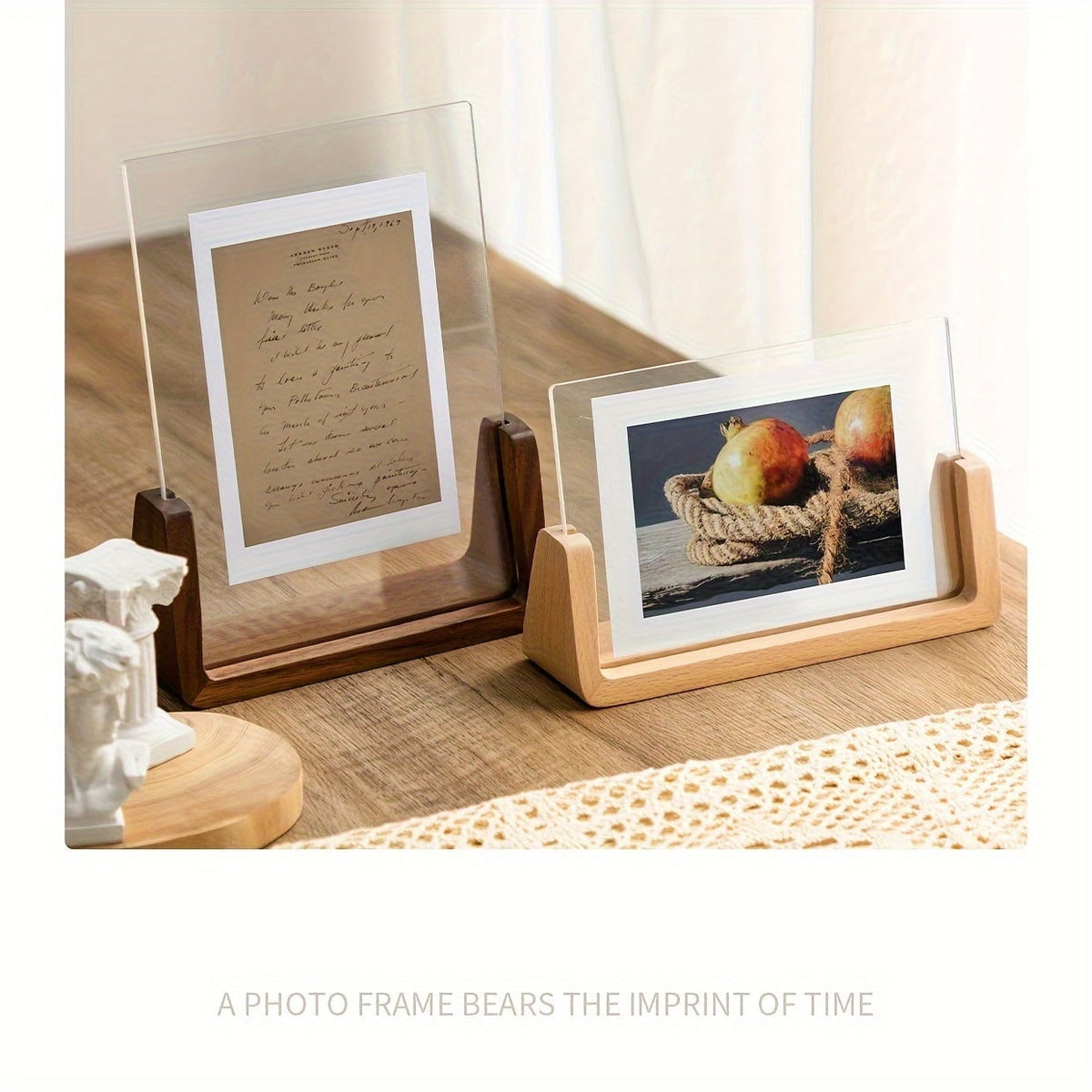 Wooden Tabletop Picture Frame with U-Shaped Base and Clear Acrylic Panels 11 X 14