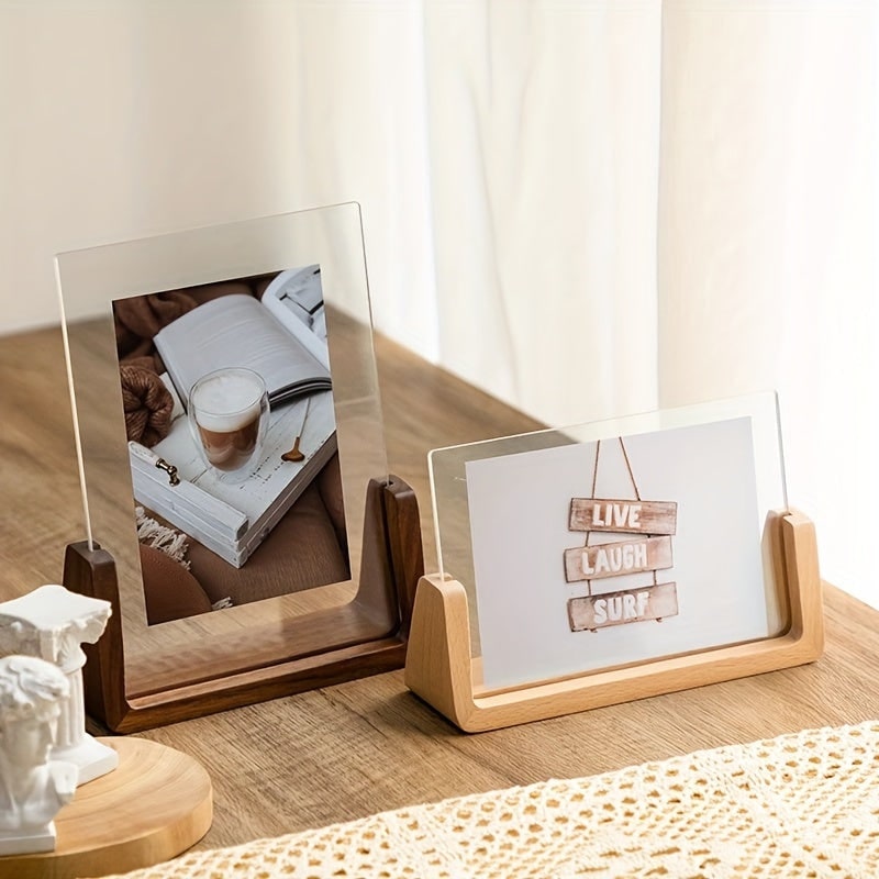 Wooden Tabletop Picture Frame with U-Shaped Base and Clear Acrylic Panels 11 X 14