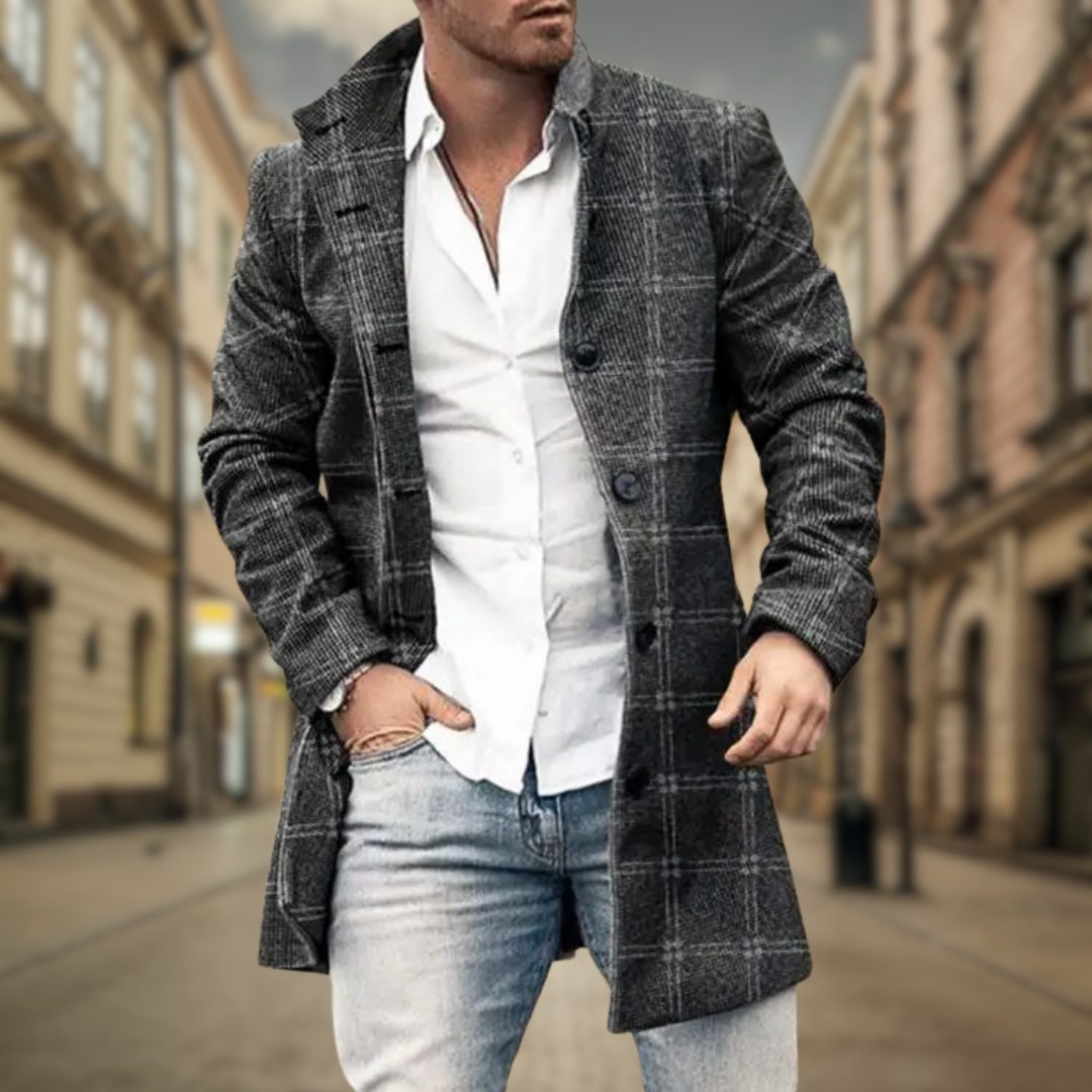 Wool Blend Long Coat for Men
