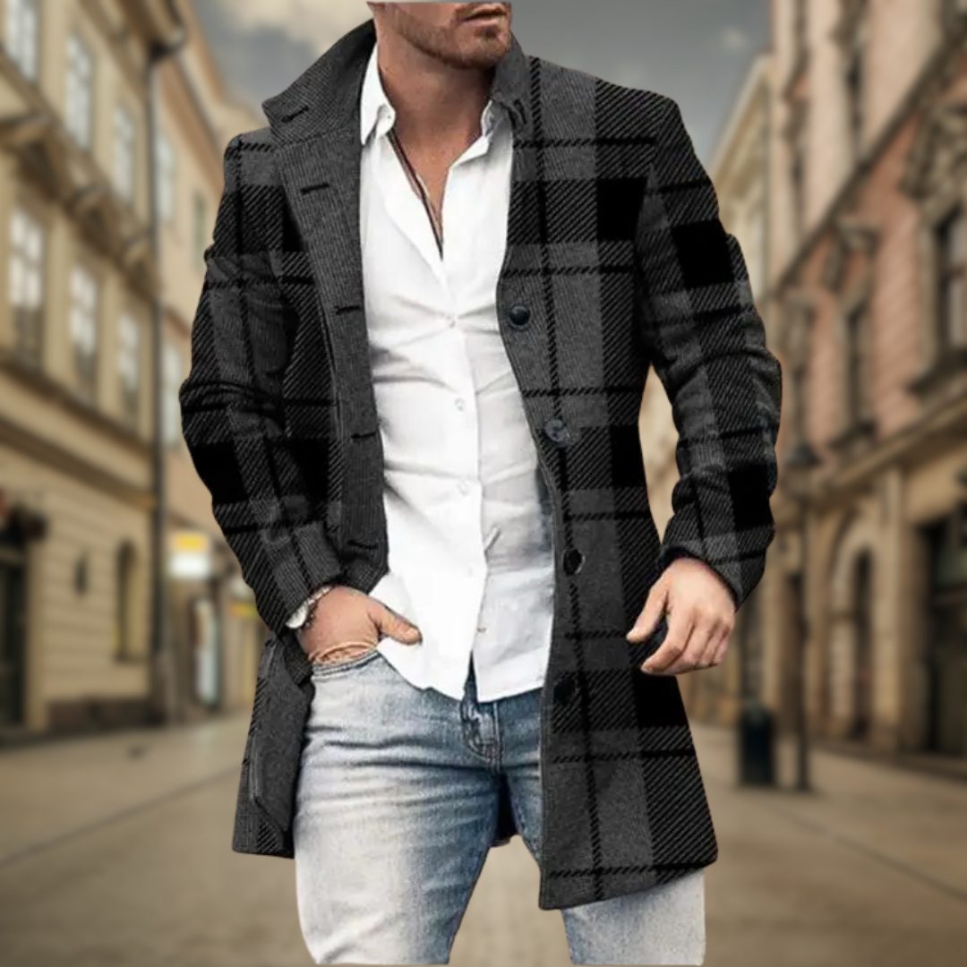Wool Blend Long Coat for Men
