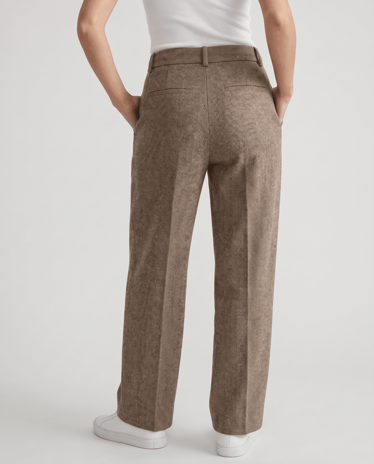 Wool-Blend Straight-Leg Trousers – Pressed Crease, Belt Loops & Slant Pockets | Coralie