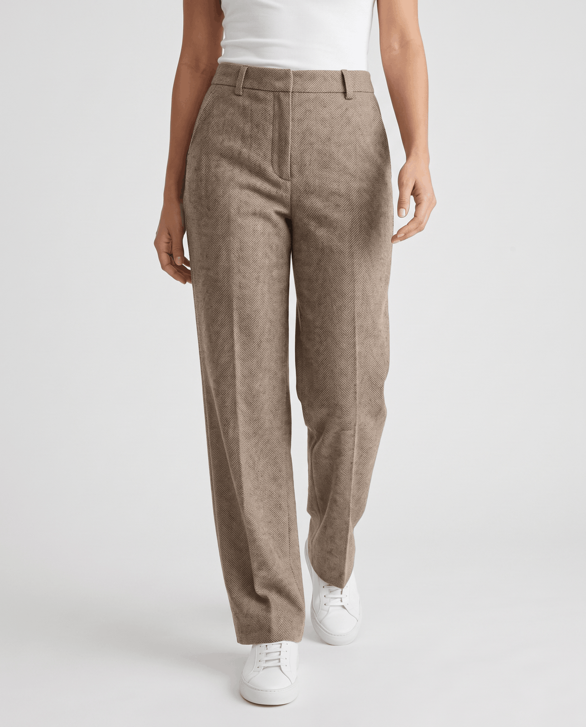 Wool-Blend Straight-Leg Trousers – Pressed Crease, Belt Loops & Slant Pockets | Coralie