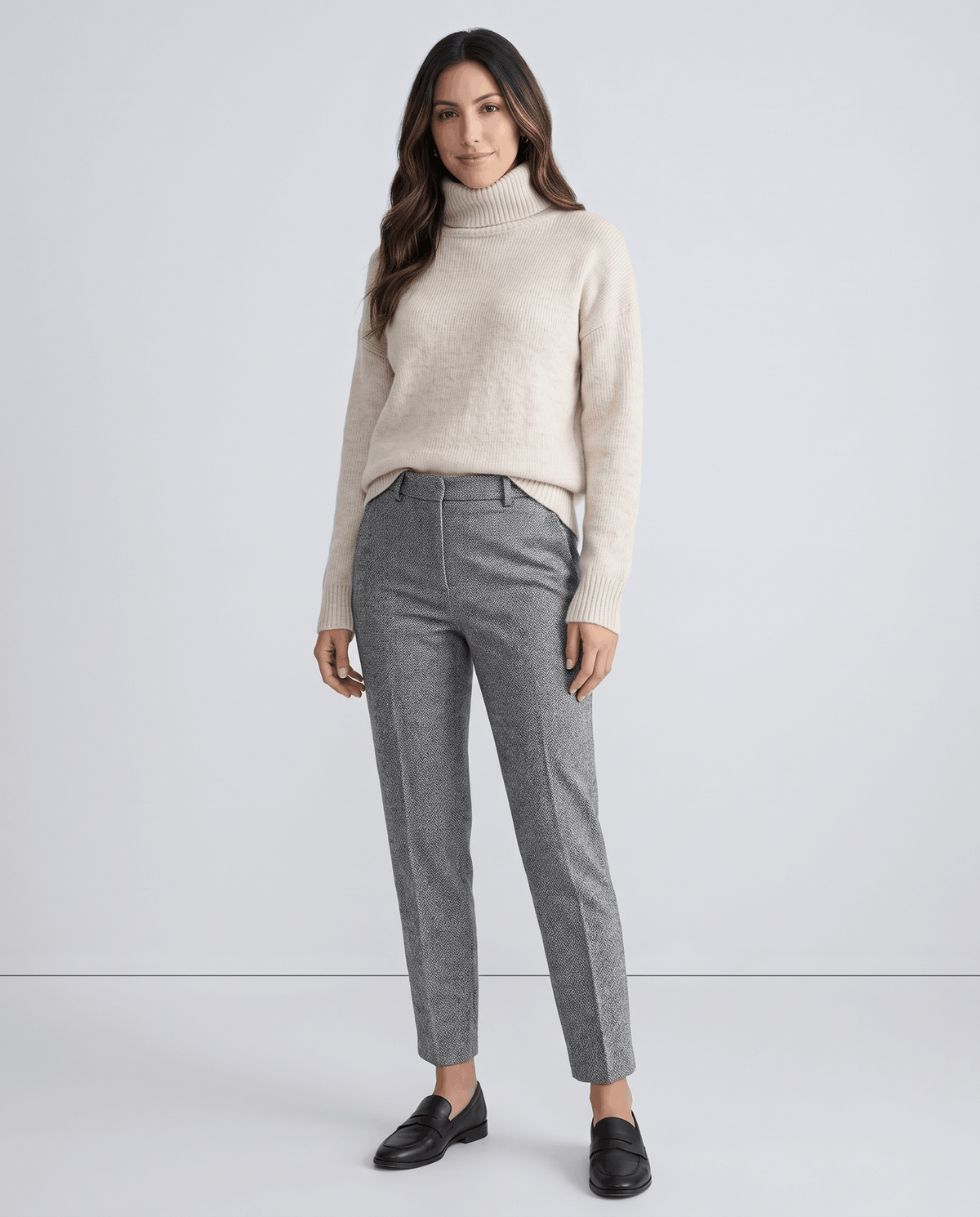 Wool-Blend Straight-Leg Trousers – Pressed Crease, Belt Loops & Slant Pockets | Coralie