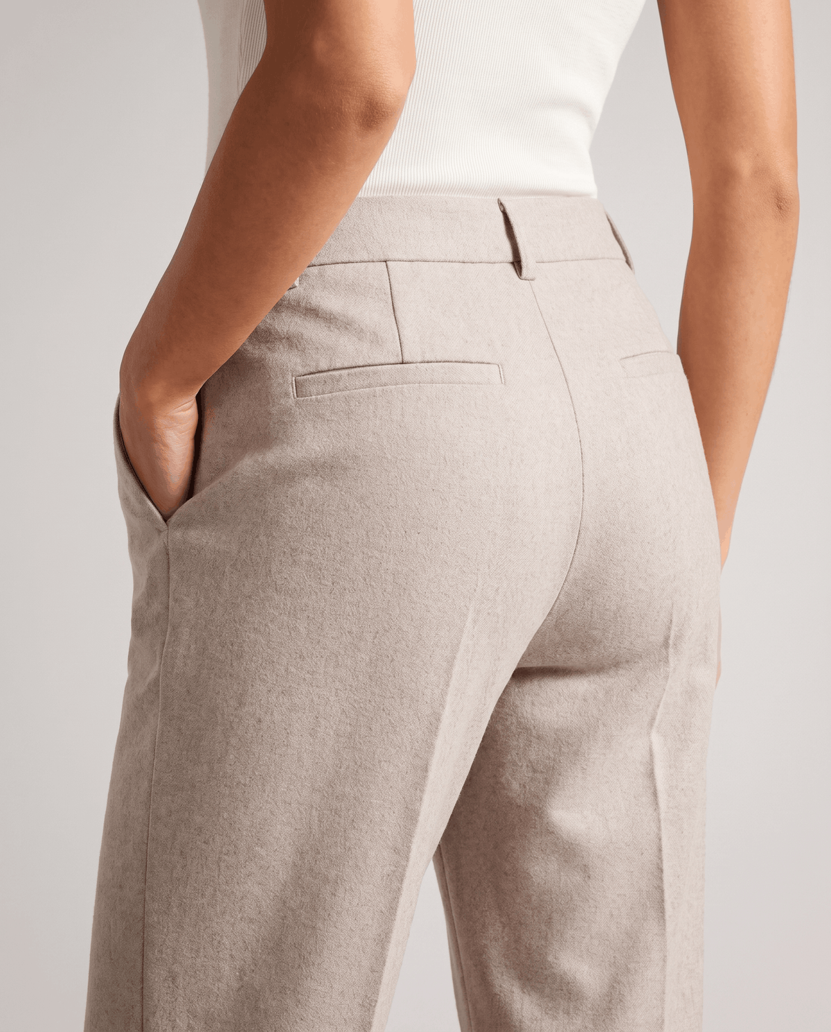 Wool-Blend Straight-Leg Trousers – Pressed Crease, Belt Loops & Slant Pockets | Coralie