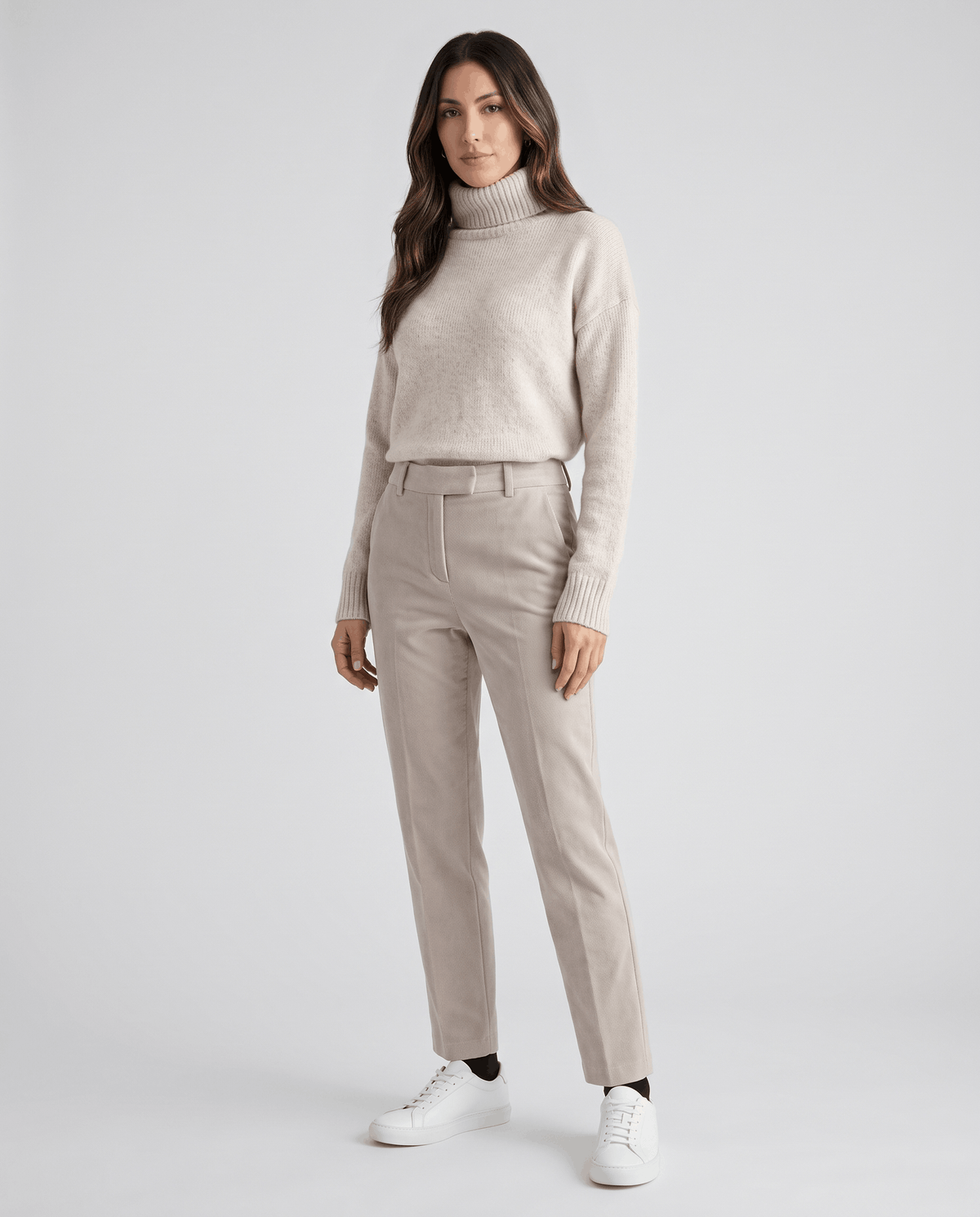 Wool-Blend Straight-Leg Trousers – Pressed Crease, Belt Loops & Slant Pockets | Coralie
