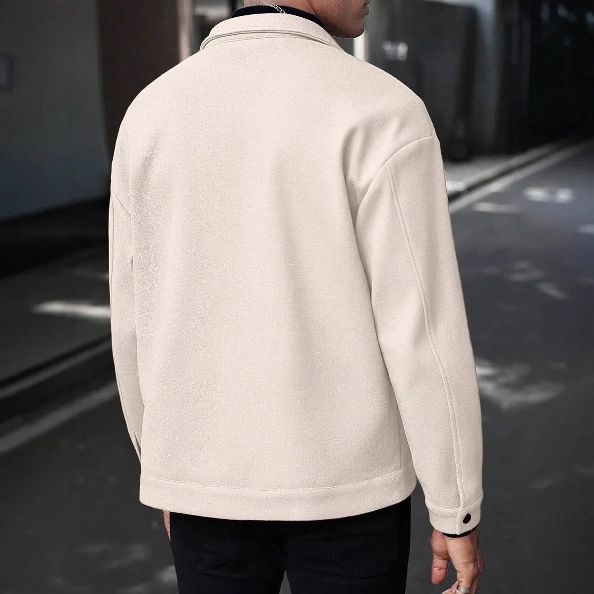 Wool Button-Up Jacket with Welt Pockets for Men
