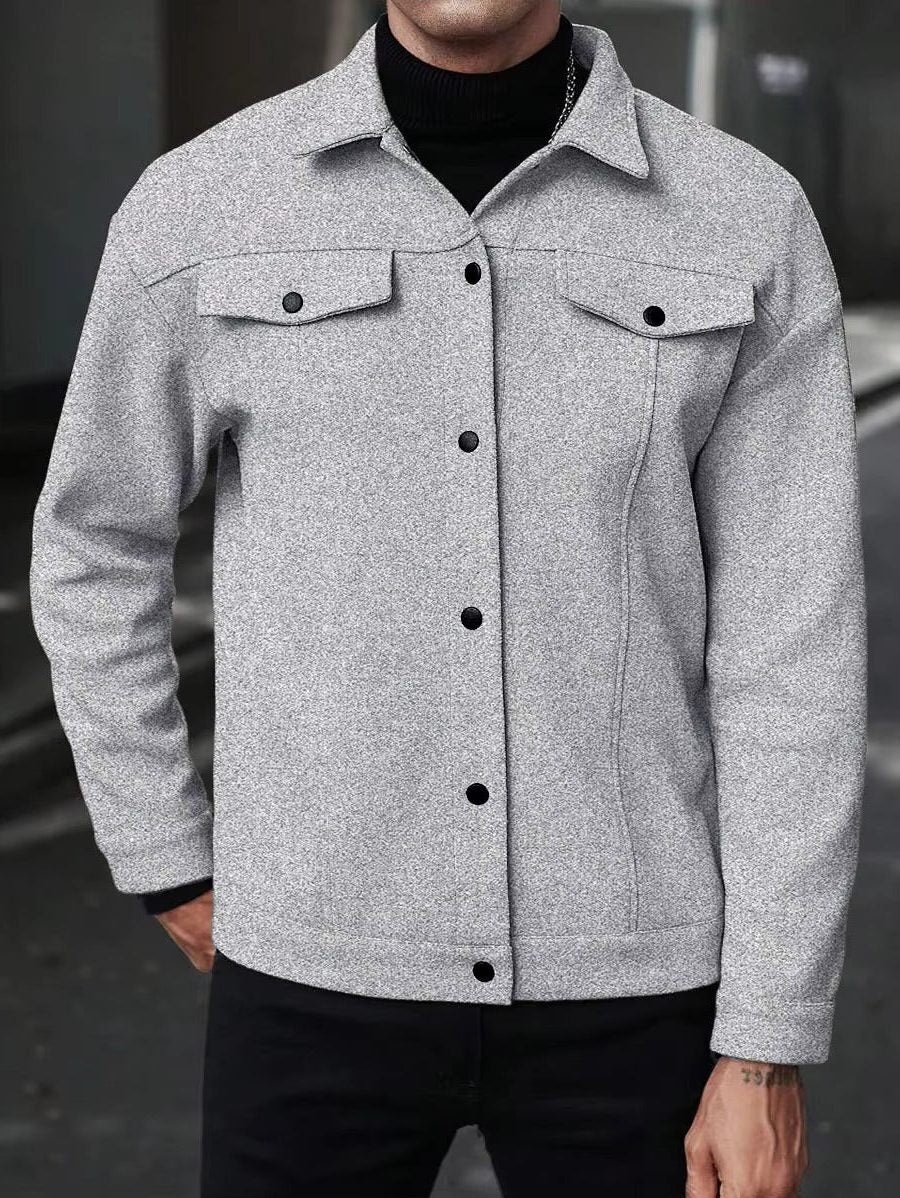 Wool Button-Up Jacket with Welt Pockets for Men