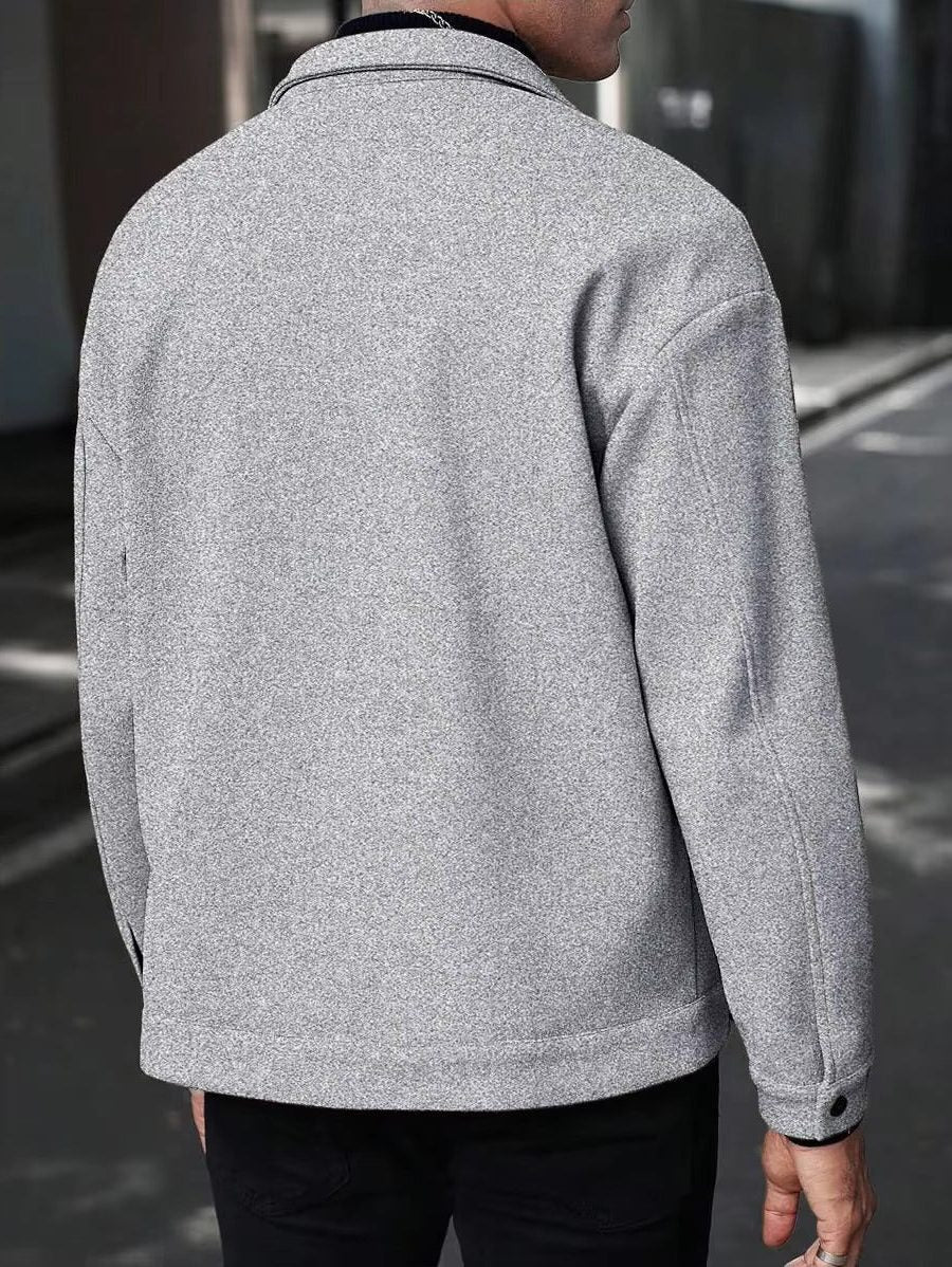 Wool Button-Up Jacket with Welt Pockets for Men