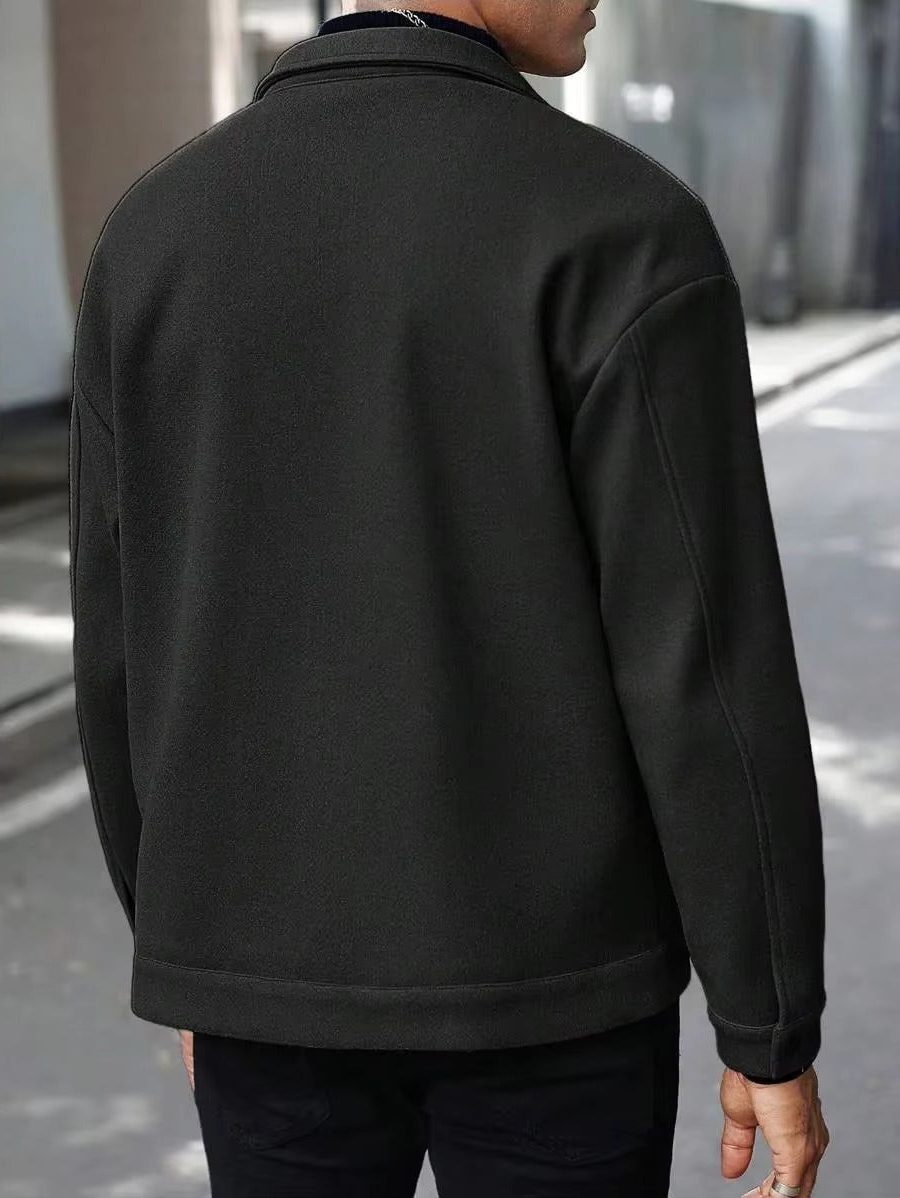 Wool Button-Up Jacket with Welt Pockets for Men