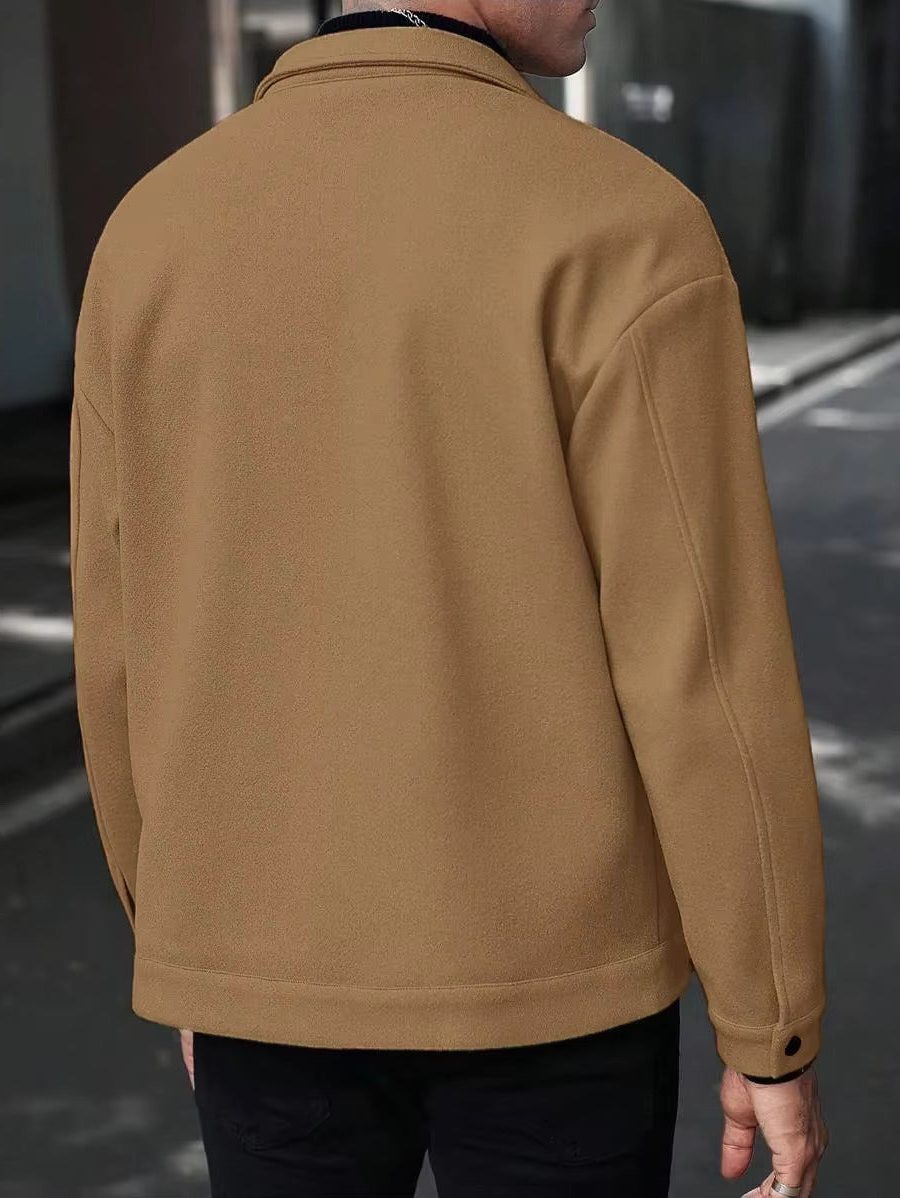 Wool Button-Up Jacket with Welt Pockets for Men