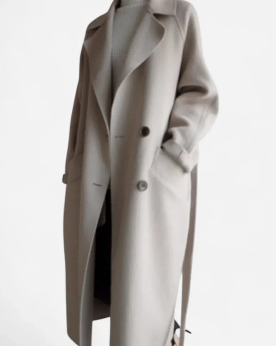 Wool Coat – Black Belted Double-Breasted