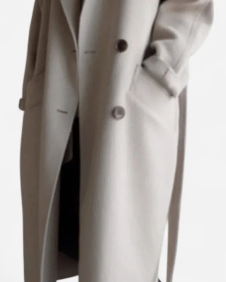 Wool Coat – Black Belted Double-Breasted