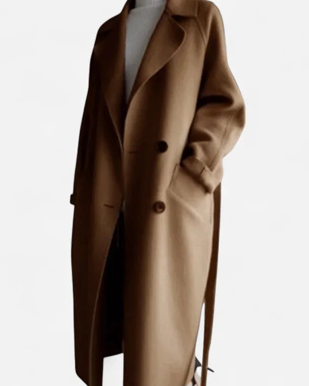 Wool Coat – Black Belted Double-Breasted