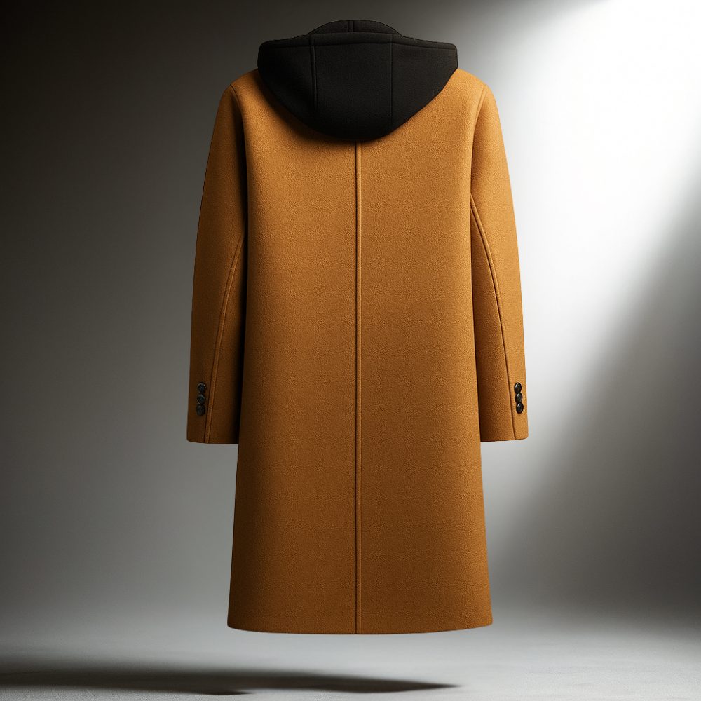 Wool Overcoat with Hood and Full-Zip for Men