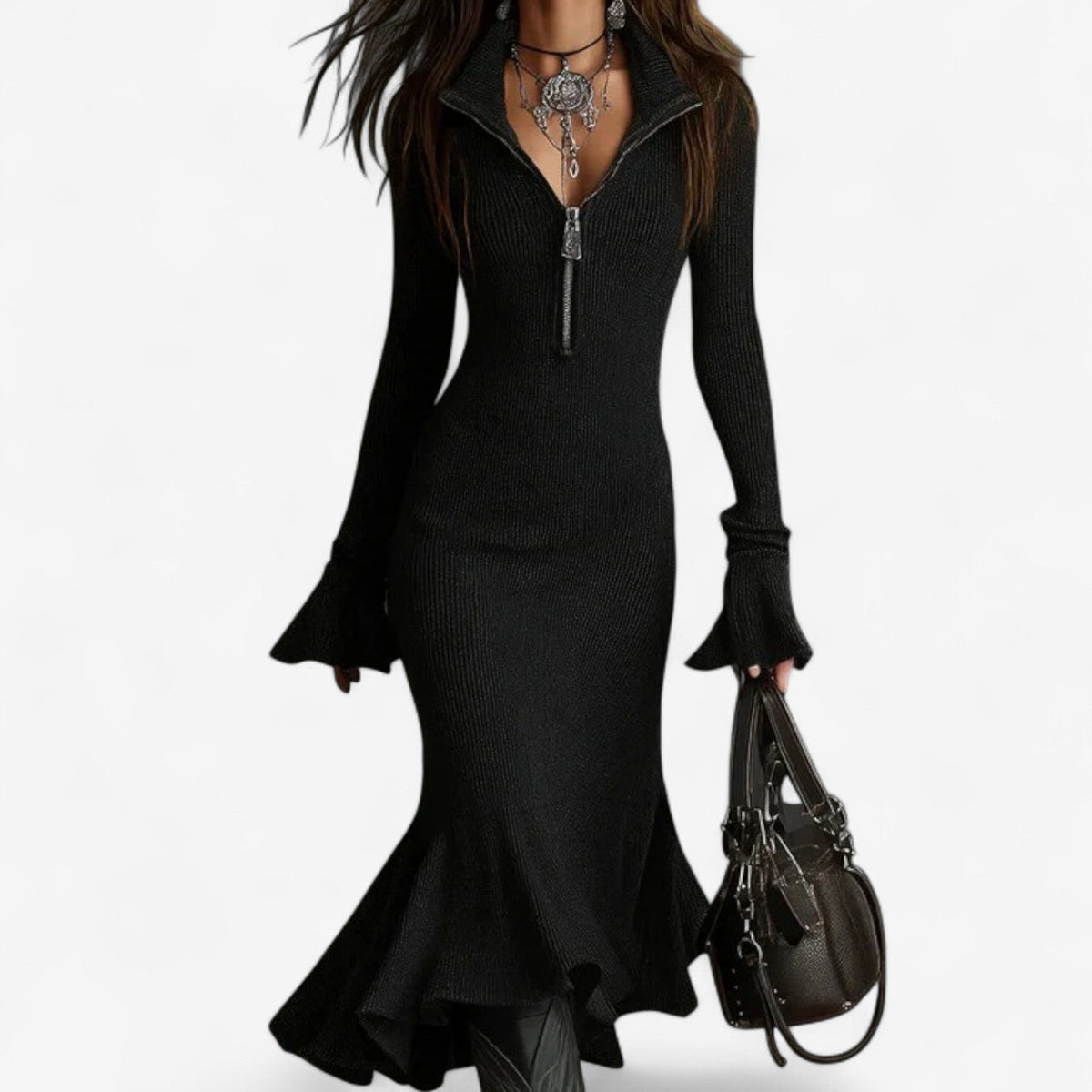 Dulcinea | Knit Zip Collar Sweater Dress