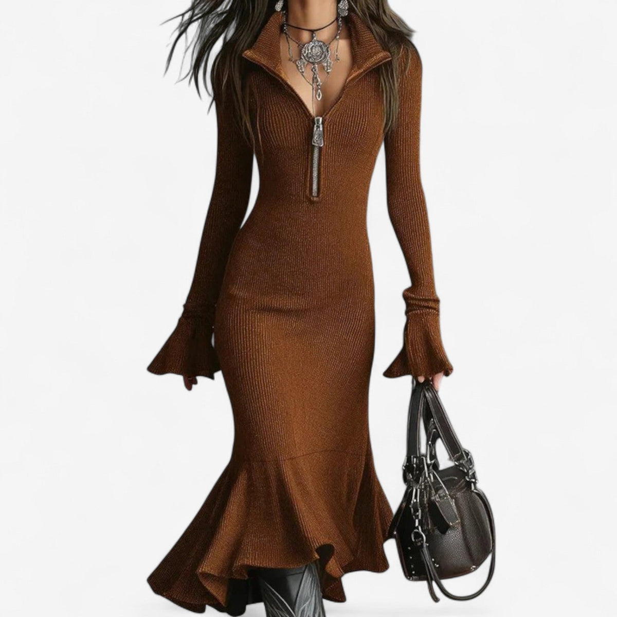 Dulcinea | Knit Zip Collar Sweater Dress