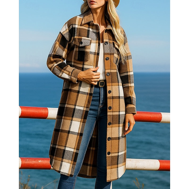 Linnea | Plaid Longline Checked Winter Coat