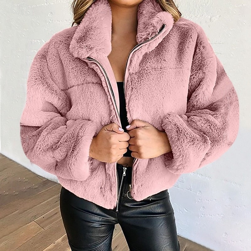 Estelle | Cropped Plush Zip Up Teddy Coat