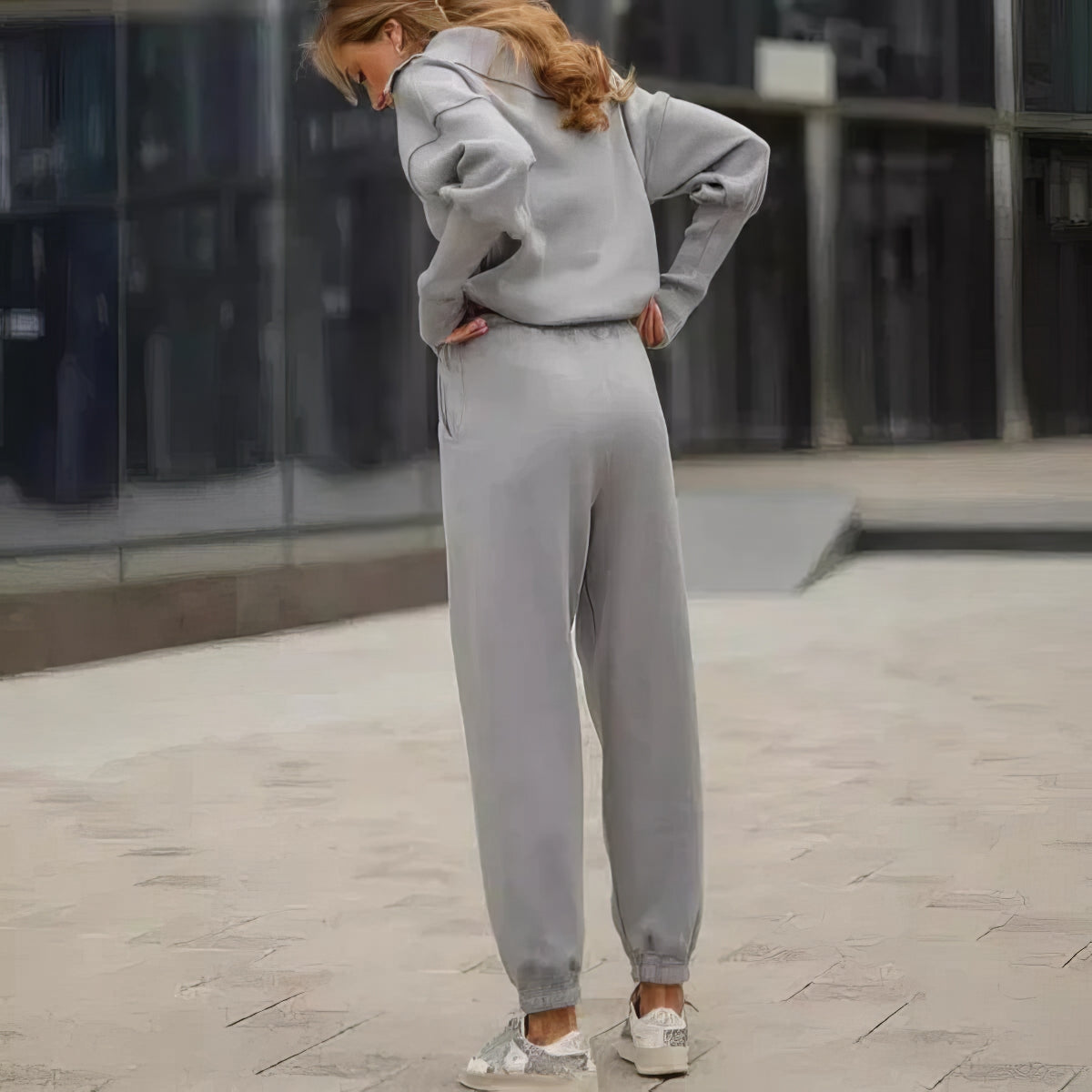 Women's Ribbed Two-Piece Lounge Set with Zip Detail