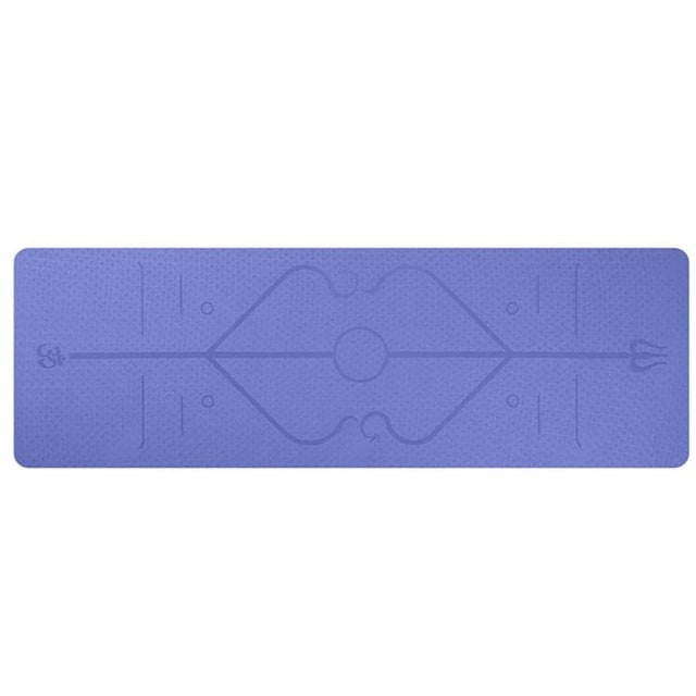 Non Slip Tpe Yoga Mat with Body Alignment Lines and 6mm Thick Cushioning