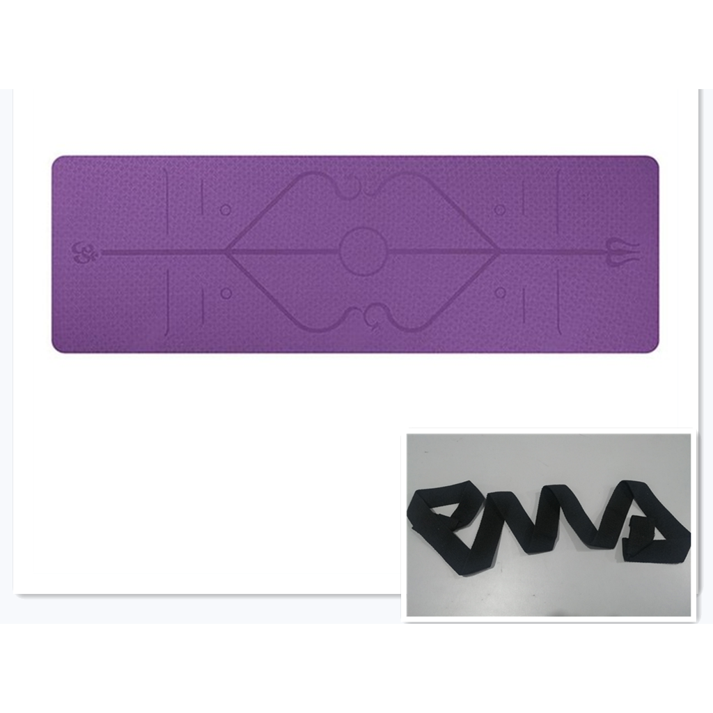 Non Slip Tpe Yoga Mat with Body Alignment Lines and 6mm Thick Cushioning