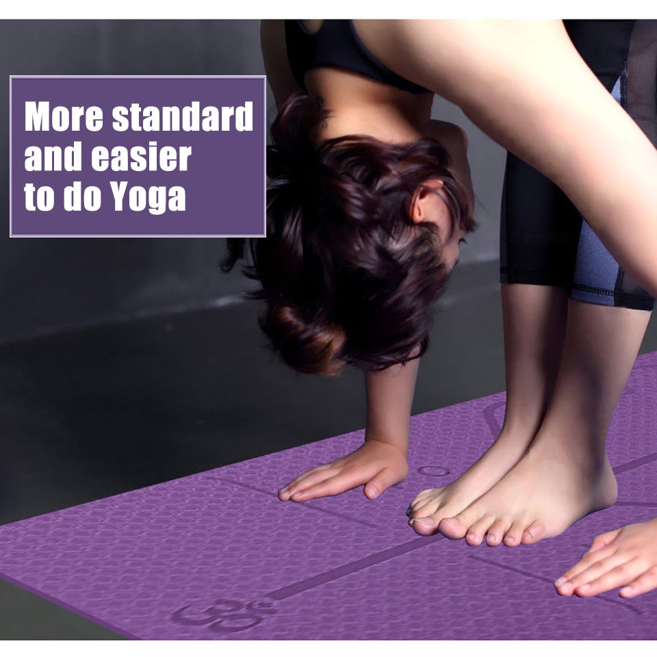 Non Slip Tpe Yoga Mat with Body Alignment Lines and 6mm Thick Cushioning