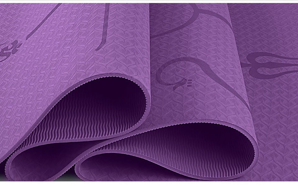 Non Slip Tpe Yoga Mat with Body Alignment Lines and 6mm Thick Cushioning