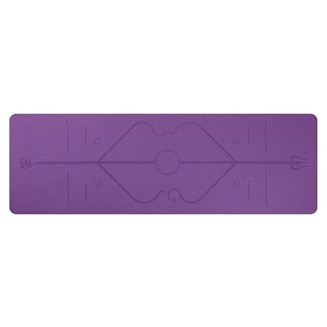 Non Slip Tpe Yoga Mat with Body Alignment Lines and 6mm Thick Cushioning