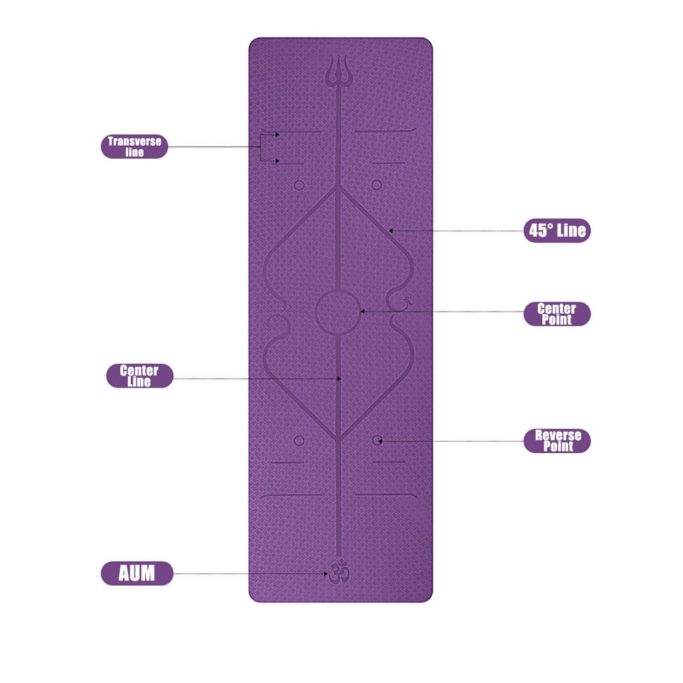 Non Slip Tpe Yoga Mat with Body Alignment Lines and 6mm Thick Cushioning