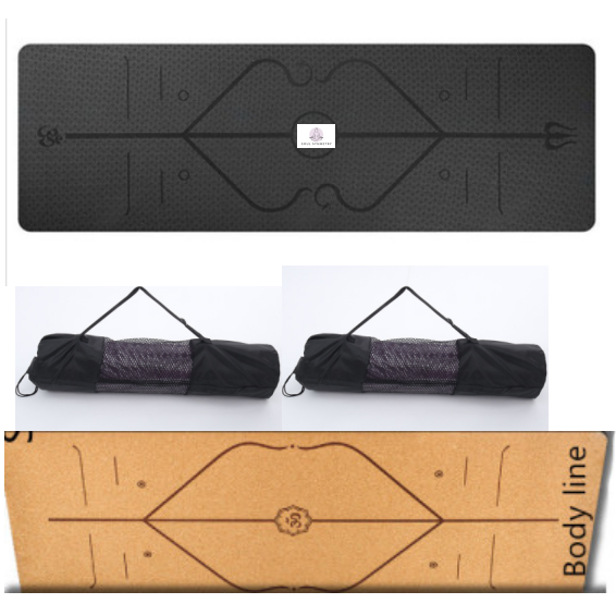 Non Slip Tpe Yoga Mat with Body Alignment Lines and 6mm Thick Cushioning