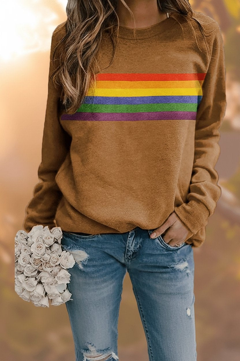 Thea | Women's Oversized Sweatshirt Rainbow Stripe Print