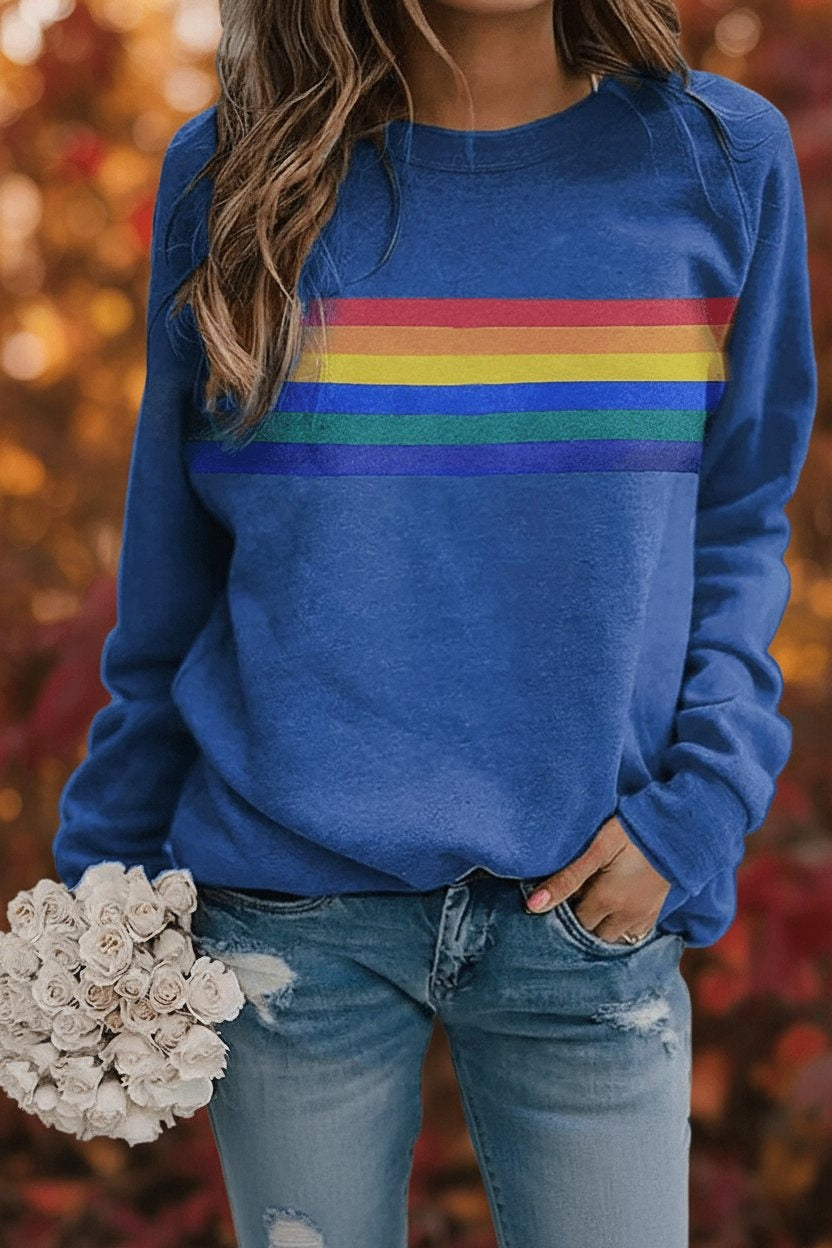 Thea | Women's Oversized Sweatshirt Rainbow Stripe Print