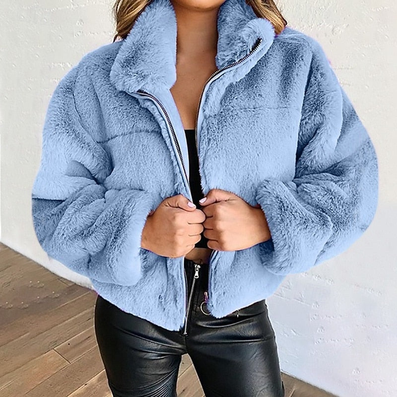 Estelle | Cropped Plush Zip Up Teddy Coat